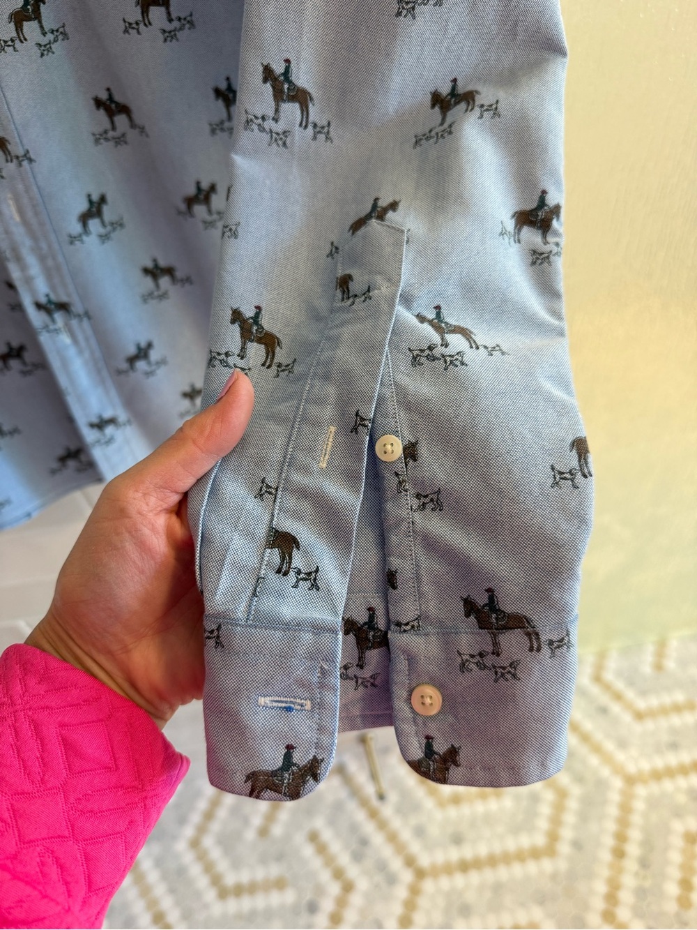Ralph Lauren Light Blue Horse-Print Button-Down Shirt Size Medium - Picture 5 of 12